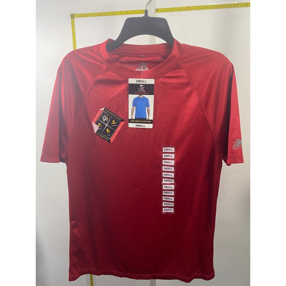 ZeroXposur Mens Red UPF 50+ Sun Protection Top Short Sleeve Performance Shirt S